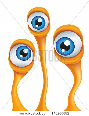 Cartoon Aliens eyes astonished. Vector illustration isolated on white background