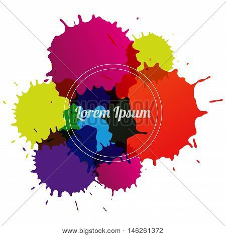 Vector colorful watercolor drops. Paint splatters. Space for text. Ink rainbow splashes. Abstract background.