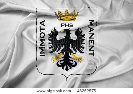 Waving Flag Of L'aquila With Coat Of Arms, Italy