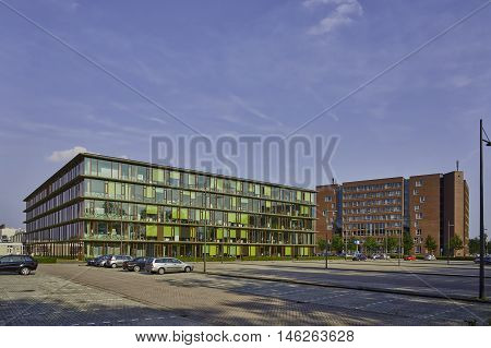 YSBRECHTUM, THE NETHERLANDS - SEPTEMBER 9, 2016: Campus of Wageningen University&Research with left Radix and right Forum building.