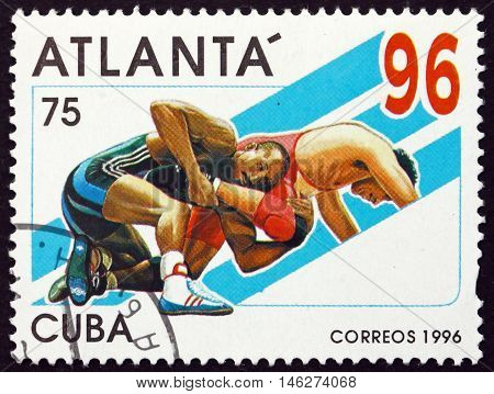 CUBA - CIRCA 1996: a stamp printed in Cuba shows Wrestling 1996 Summer Olympics Atlanta circa 1996