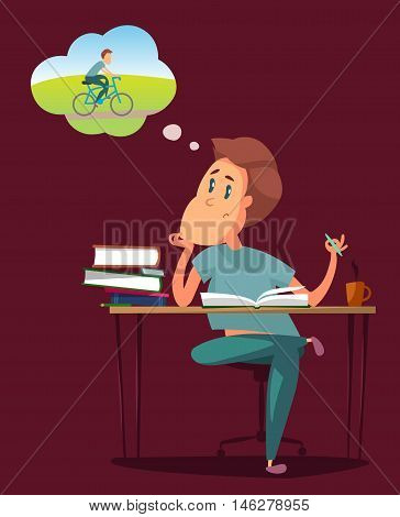 Student dream to ride a bicycle. Vector illustration