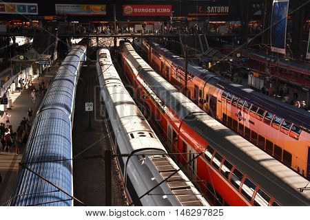 HAMBURG, GERMANY - AUG 25: Hauptbahnhof in Hamburg, Germany, as seen on Aug 25, 2016. It is the main railway station in the city, the busiest in the country and the second busiest in Europe.