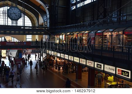 HAMBURG, GERMANY - AUG 25: Hauptbahnhof in Hamburg, Germany, as seen on Aug 25, 2016. It is the main railway station in the city, the busiest in the country and the second busiest in Europe.