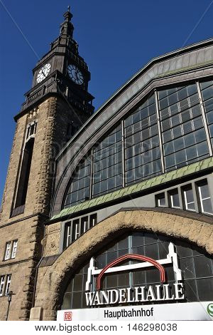 HAMBURG, GERMANY - AUG 25: Hauptbahnhof in Hamburg, Germany, as seen on Aug 25, 2016. It is the main railway station in the city, the busiest in the country and the second busiest in Europe.