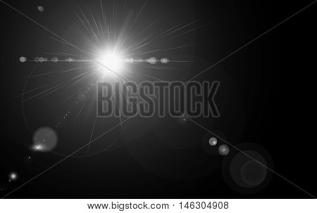Digital lens flare in black background horizontal frame warm and abstract background