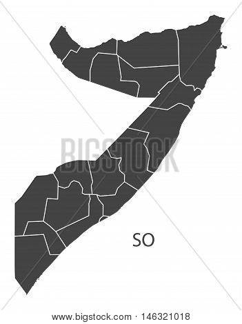 Somalia grey map with regions isolated vector high res