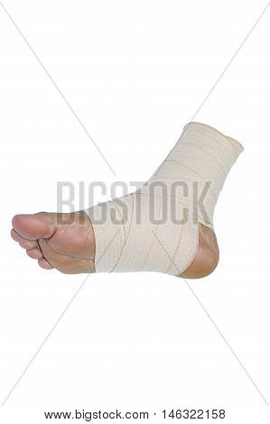 Foot injury Bandaged foot on a white background with clipping path