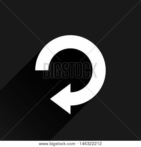 White arrow icon reload refresh rotation reset repeat sign. Web pictogram with long shadow on black background. Simple solid plain flat style. Vector illustration graphic design 8 eps