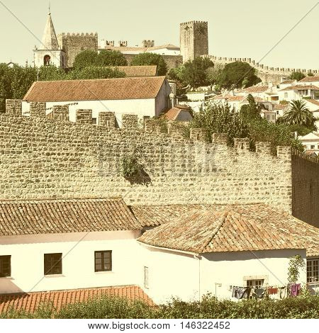 View to Historic Center City of Obidos in Portugal Vintage Style Toned Picture