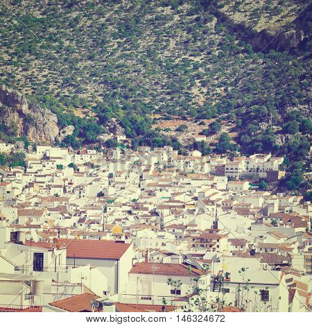 Bird's Eye View on the White Spanish City of Ubrique Instagram Effect