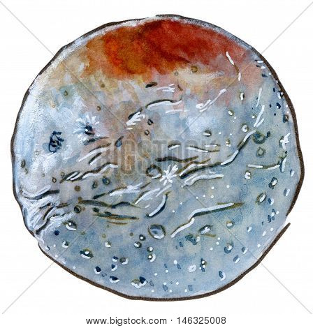 Hand drawn color mixed media sketch of a Charon Pluto planet satellite illustration isolated on white