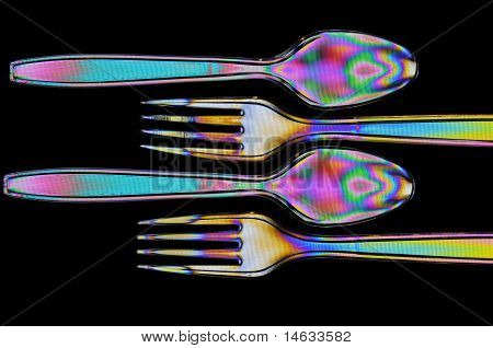 Kunststoff Gabel und Löffel Spannungsoptik Doppelbrechung