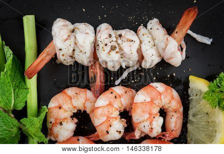 Shrimps. Prawns isolated on a White Background. Seafood rawfood