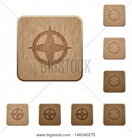 Set of carved wooden map directions buttons in 8 variations.