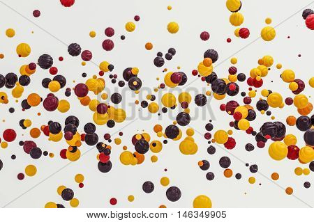 Abstract orange berry background modern shape object float in the airblowing particle 3d rendering