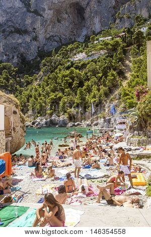 ITALY CAPRI ISLAND - AUGUST 6 2016: Marina Piccola beach on Capri Island in Italy
