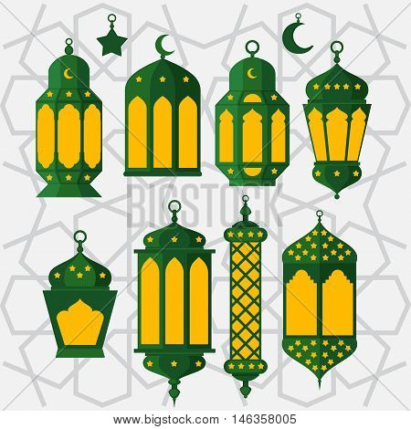Ramadan Kareem - Islamic Holy Nights, Theme Design background, Ramadan latern, saint fest, arabian and turk religion culture set