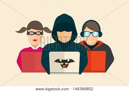 Hacker, fraud and coder. Computer security Vector illustration