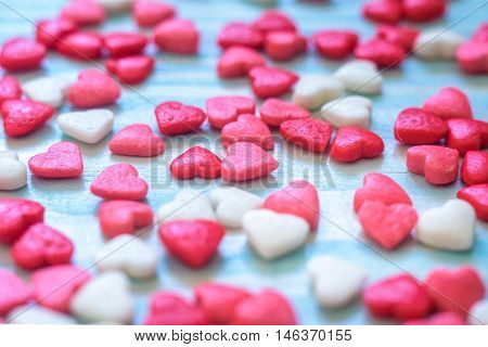 Valentines Day Background With Fabric Valentine Heart On Grunge Wood Table.retro Filter