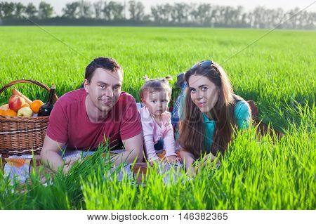 Picnic on the grass. Happy family, Healthy  lifestyle