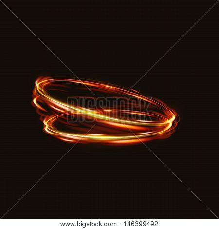 Fire blurry circles at motion . Vector swirl trail effect . Abstract luminous rings slow shutter speed effect . Light painting . Bokeh glitter round shapes . Abstract lights at motion exposure time