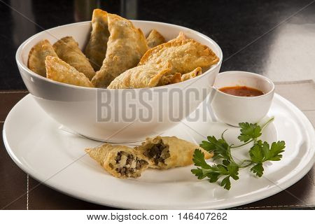 Brazilian Snack. Meat Pastry With Cheese