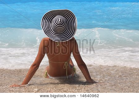 Yunanistan Ionian sea zevk güzel sarışın kadın