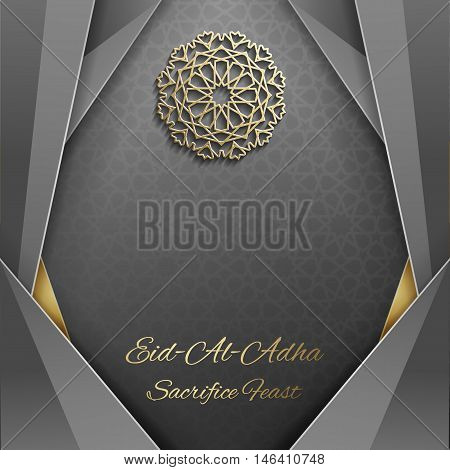 3d Eid Mubarak greeting card with islamic ornament , Islamic vector design card template with arabic pattern .