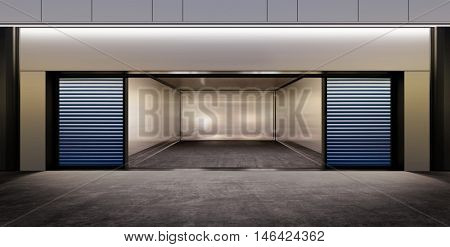 modern empty parking on street of city at night time. 3D illustration