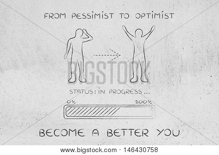 From Pessimist To Optimist: Man Changing Attitude, Progress Bar