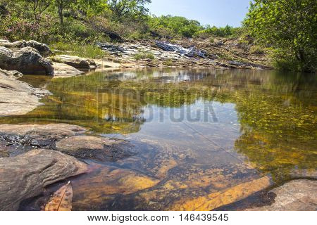Beautiful Stream In Sunny Day - Waterfall Background.