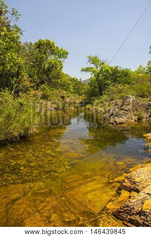 Beautiful Lake In Sunny Day Formed By Waterfalls - Serra Da Canastra National Park - Minas Gerais, B