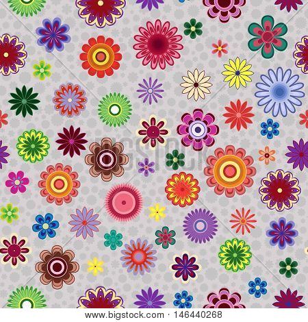 Seamless Pattern With Flowers Over Greyish Background