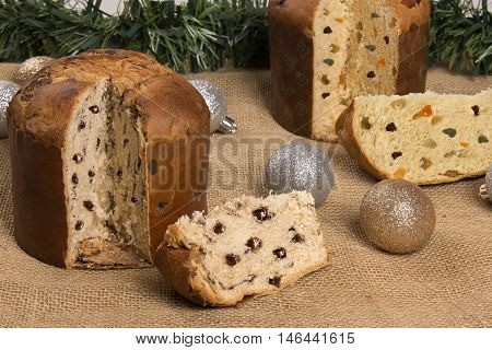Panettone Fruit And Chocolate, Typical Dessert For Christmas
