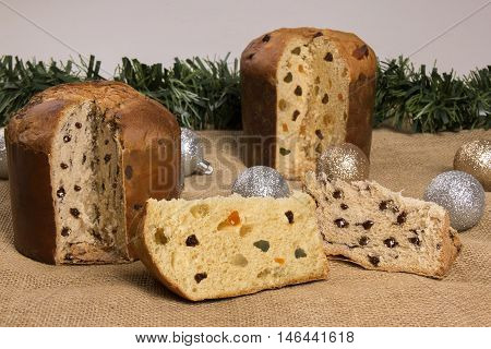 Panettone Fruit And Chocolate, Typical Dessert For Christmas