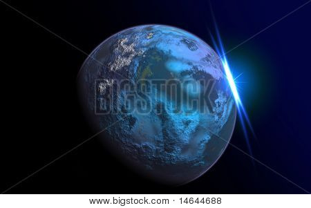 Immagine composita di un pianeta alieno ravvicinato