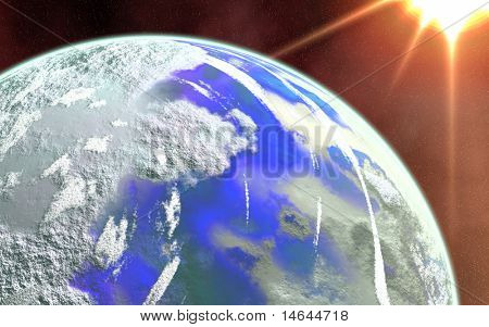 Immagine composita di un pianeta alieno ravvicinato