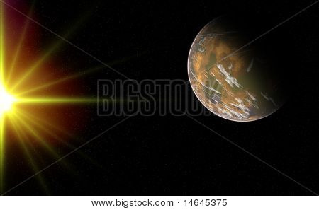 Immagine composita di un pianeta alieno ravvicinato