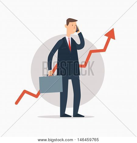 Businessman talking on the phone. Success, growth rates. Vector illustration.
