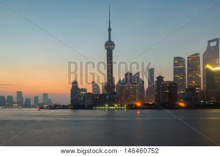 Shanghai China city skyline on the Huangpu River in Shanghai China