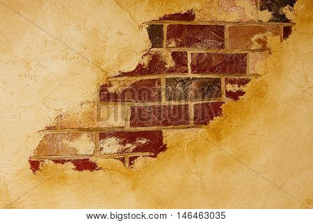 Destroyed Concrete and Brick wall texture of a brick wall