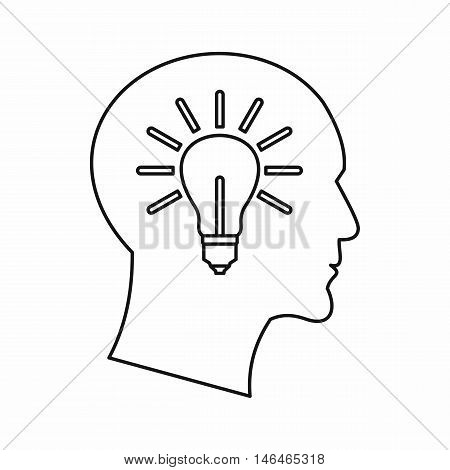 Light bulb inside a head icon in outline style on a white background vector illustration