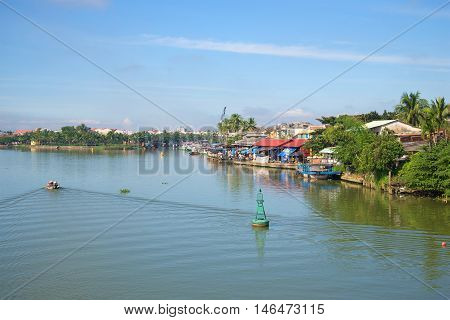 Thu Bon river near the town of Hoi An early, sunny morning. Vietnam