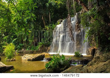 motion of beautiful waterfall in the nature