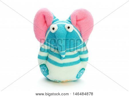 Elephant sock toy isolated on white background
