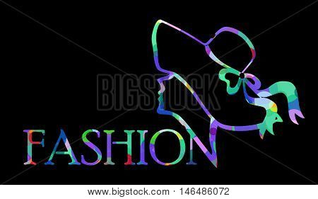 Fashion hat logo on black background. Vector illustration
