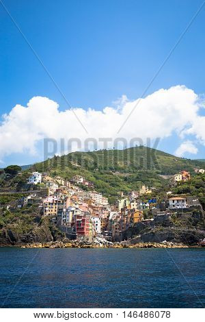 Riomaggiore In Cinque Terre, Italy - Summer 2016 - View From The Sea