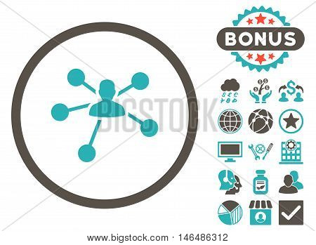 Person Relations icon with bonus. Vector illustration style is flat iconic bicolor symbols, grey and cyan colors, white background.