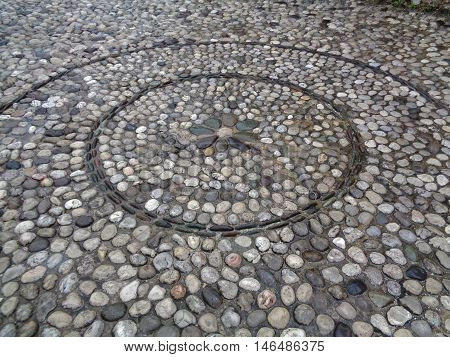 Flower Pattern Cobblestone Path in Mostar, Bosnia and Herzegovina